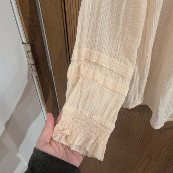 Faherty Willa Long Sleeve Organic Cotton Ruffled Blouse-Size Medium - Picture 4 of 5